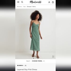 Madewell Sage Green Layered Slip Midi Dress | Size 2
